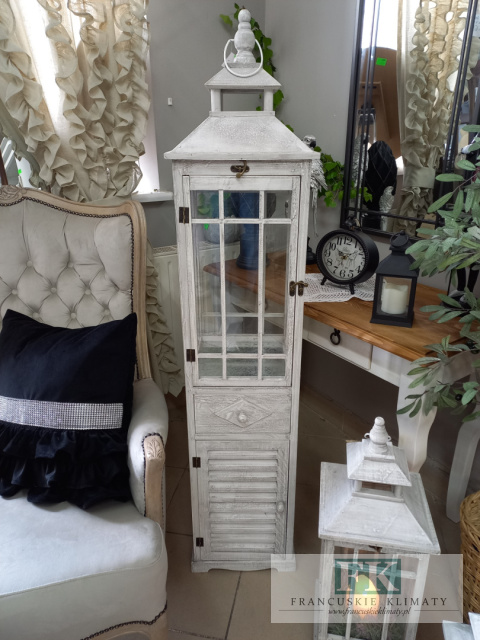 DREWNIANA LATARNIA , LAMPION Z SZAFKĄ I SZUFLADĄ 145 CM