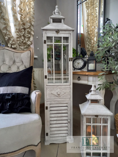 DREWNIANA LATARNIA , LAMPION Z SZAFKĄ I SZUFLADĄ 145 CM