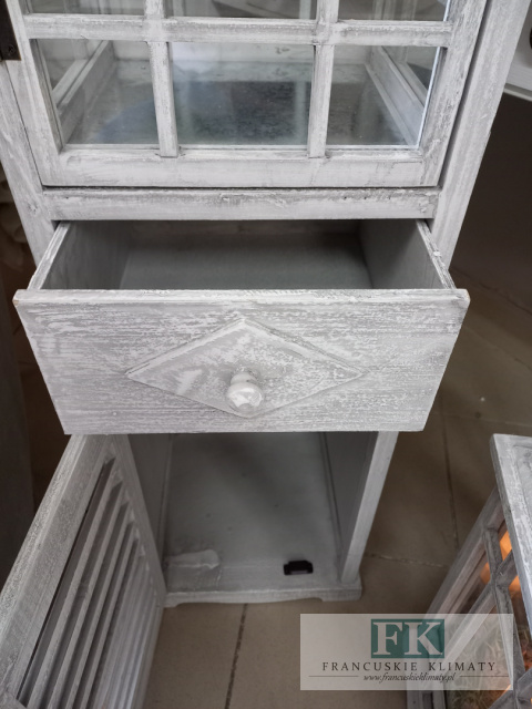 DREWNIANA LATARNIA , LAMPION Z SZAFKĄ I SZUFLADĄ 145 CM