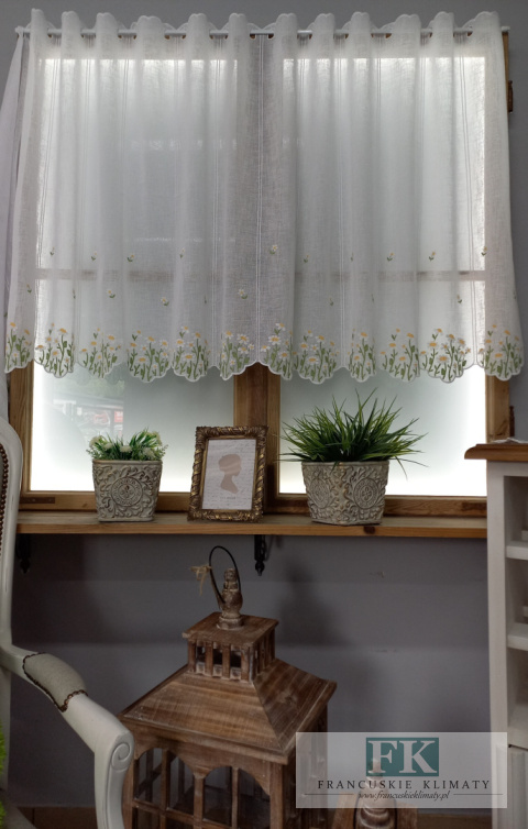 METRAŻ ! ZAZDROSTKA firanka 90 CM KWIATKI HAFT WITRAŻ NA SZTUKI