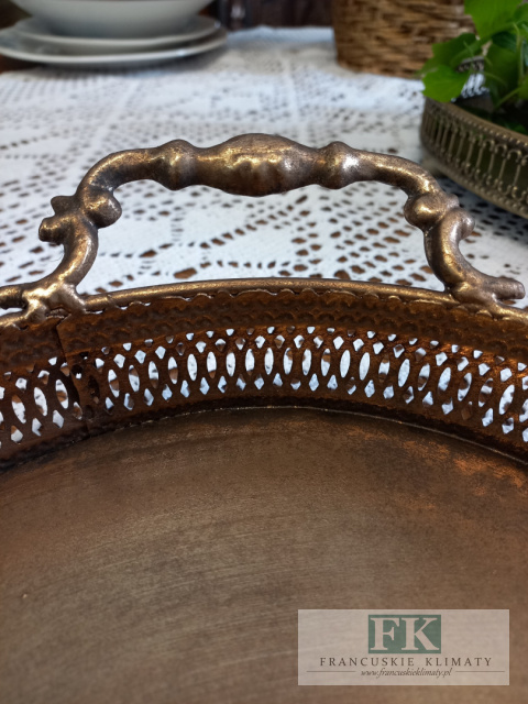 TACA Z RĄCZKAMI DEKORACYJNA 46 CM METAL