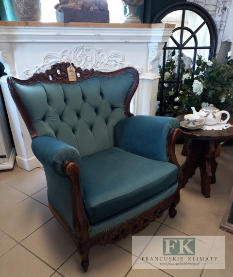 FRANCUSKI FOTEL DĄB plusz turkus