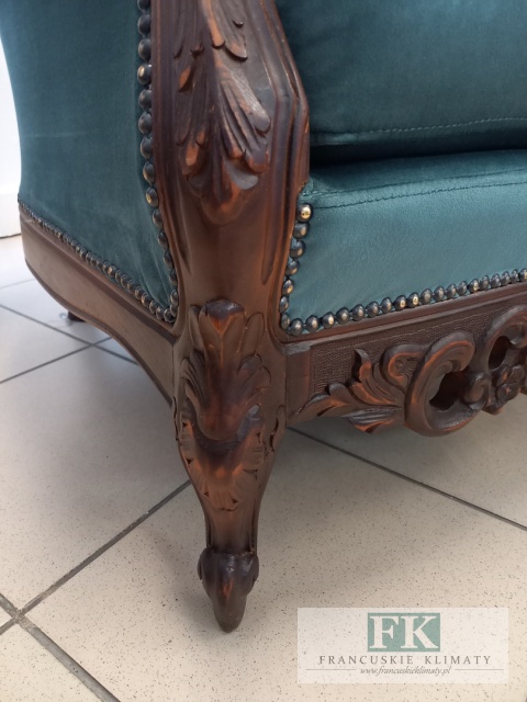 FRANCUSKI FOTEL DĄB plusz turkus