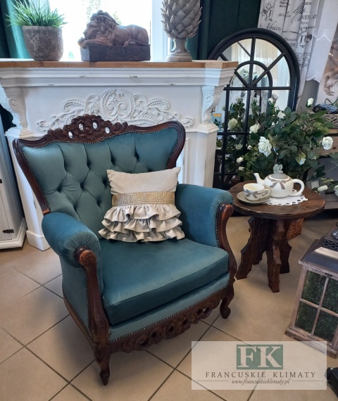 FRANCUSKI FOTEL DĄB plusz turkus